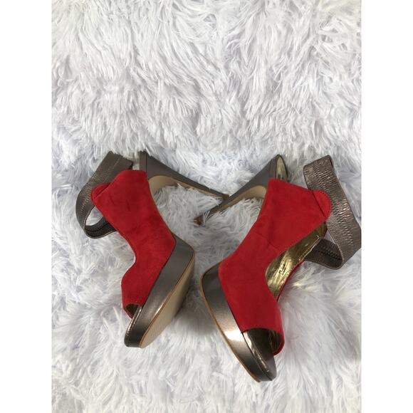 Carlos by Carlos Santana platform 8.5M Heel Red Suede Upper Metallic Ankle Strap - Picture 5 of 10